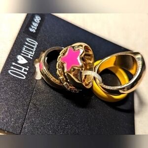 A bunch of Oh Hello Five rings gold pink and yellow. NWT.SIZE 6.8